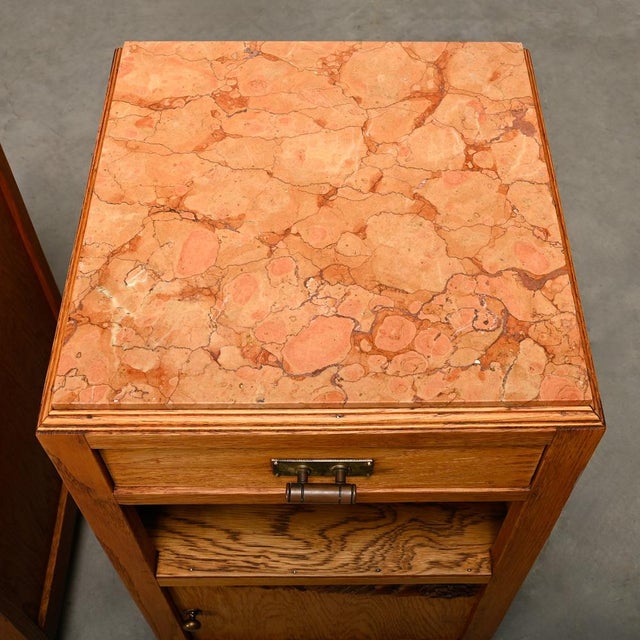 French Art Deco Oak and Marble Nightstands, 1930s, Set of 2 For Sale - Image 11 of 15