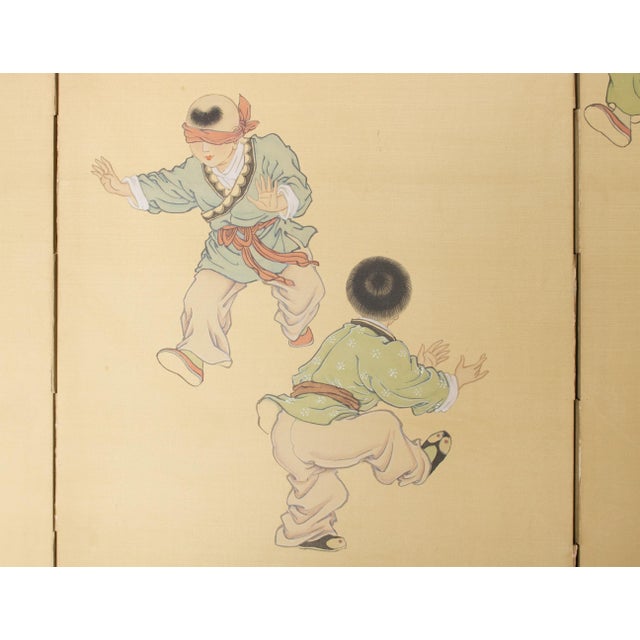 Champagne "Hide-and-Seek" by Lu Feng, Vintage Chinese Painted Silk Screen For Sale - Image 8 of 18