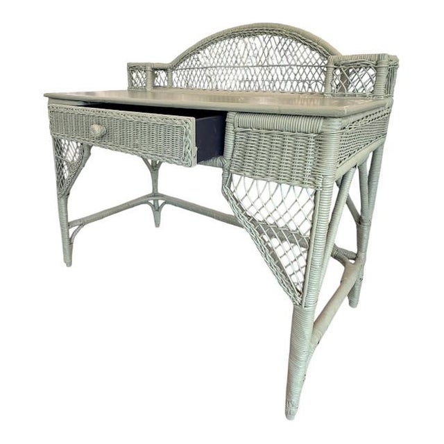 Vintage Woven Rattan Desk For Sale - Image 4 of 11