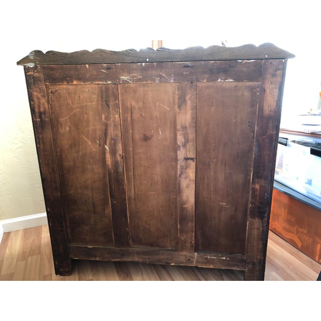 Antique Eastlake Oak Four Drawer Walnut Stain Dresser With Relief and Original Brass Hardware For Sale In San Francisco - Image 6 of 9