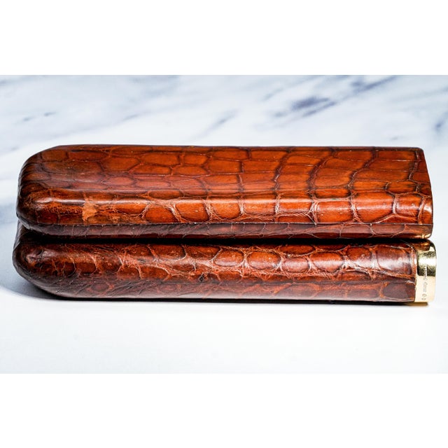 1920s Rare Art Deco Antique Asprey 9k Gold Leather Cigar Case Tobacciana For Sale - Image 5 of 11