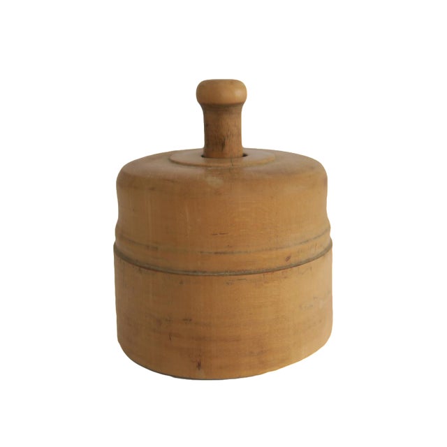 Antique Primitive Wooden Kitchen Round Butter Cookie Press Stamp Mold