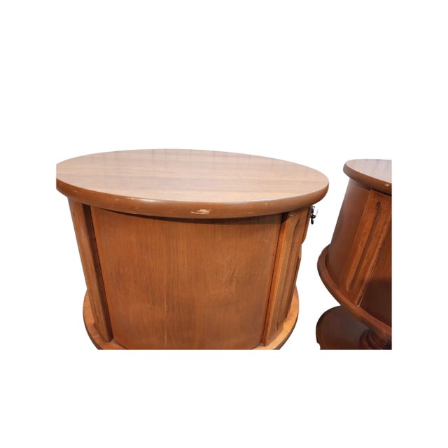 Mersman Vintage Drum Tables Mersman Side Barrel Tables 1970 - Set of 2 For Sale - Image 4 of 7
