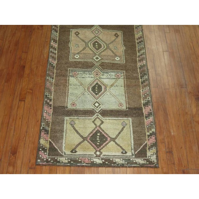 Zabihi Collection Vintage Turkish Runner in Brown and Pink - 3'5" x 11'7" For Sale - Image 4 of 6