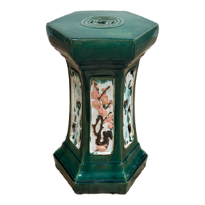Vintage Majolica Style Glazed Green Garden Stool