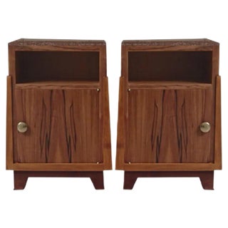 Vintage Applewood Bedside Tables with Red Marble Top, Set of 2 For Sale