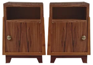 Vintage Applewood Bedside Tables with Red Marble Top, Set of 2