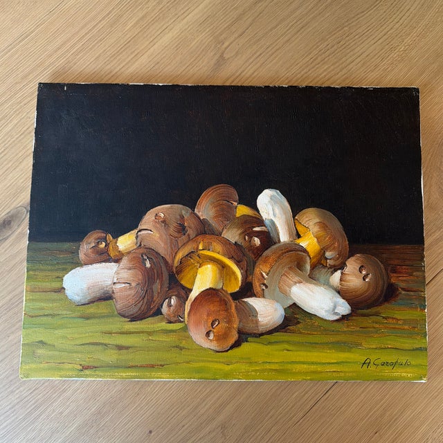 Still Life Oil Painting of Mushrooms by Italian Artist Angelo Garofalo For Sale - Image 11 of 12