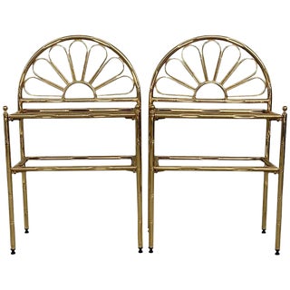 Mid-Century Modern Italian Faux Bamboo Gilt Metal Night Stands With Smoked Glass - A Pair For Sale