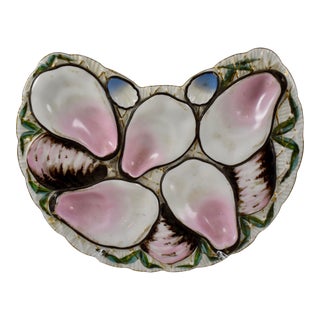French Porcelain Half Moon Pink Shell on White Oyster Plate For Sale