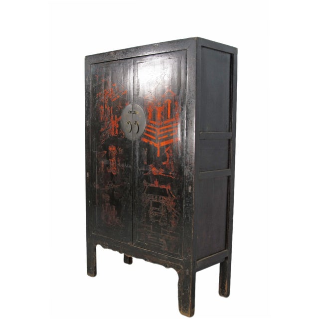 Large 84" Inch Tall Black Chinese Antique Cabinet For Sale - Image 4 of 13
