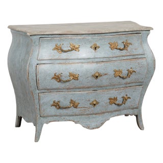 Late 18th Century Blue Swedish Bombay Chest of Three Drawers For Sale