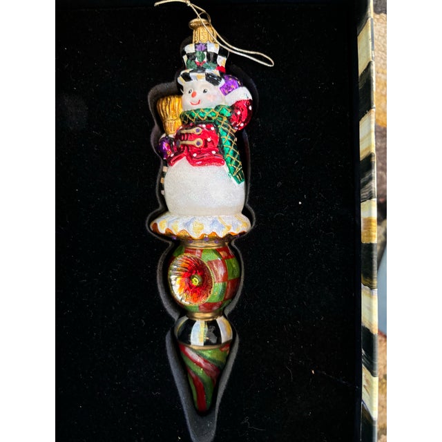 2020s Mackenzie-Childs Glass Snowman Snowmen Ornaments, New in Box- Set of 4 For Sale - Image 5 of 7