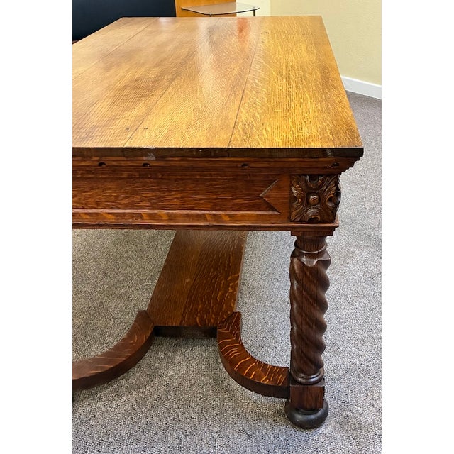 Solid Oak Library Table With Drawers C 1900 For Sale In San Francisco - Image 6 of 10