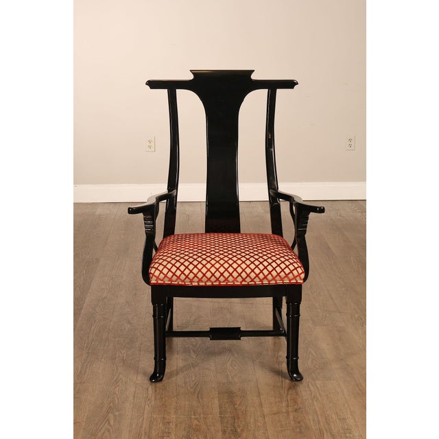 12 Custom Black Lacquered Asian Inspired Dining Chairs For Sale - Image 14 of 18