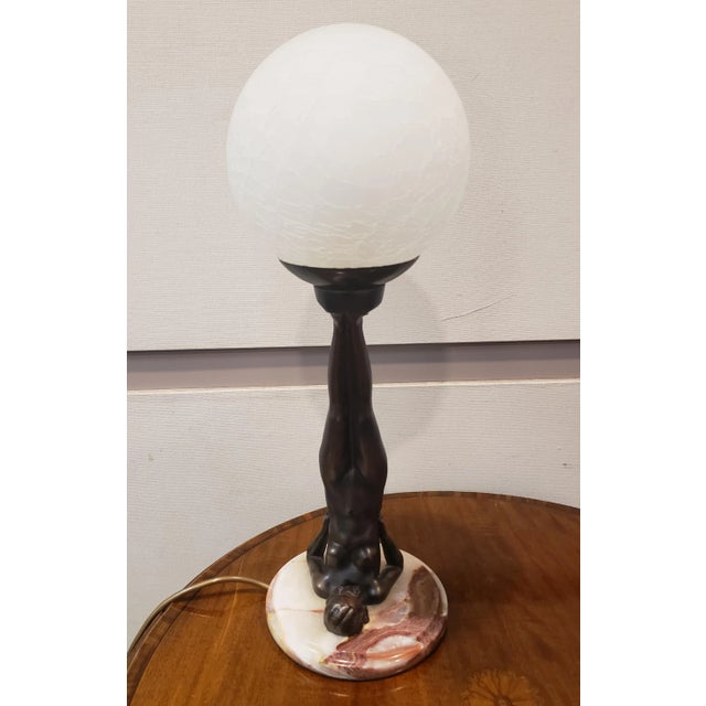 Late 20th Century Art Deco Style Table Lamps Reversed Nude With Globe, Pair For Sale - Image 5 of 11
