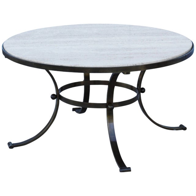 1960s Bronze With Travertine Top Coffee Table For Sale