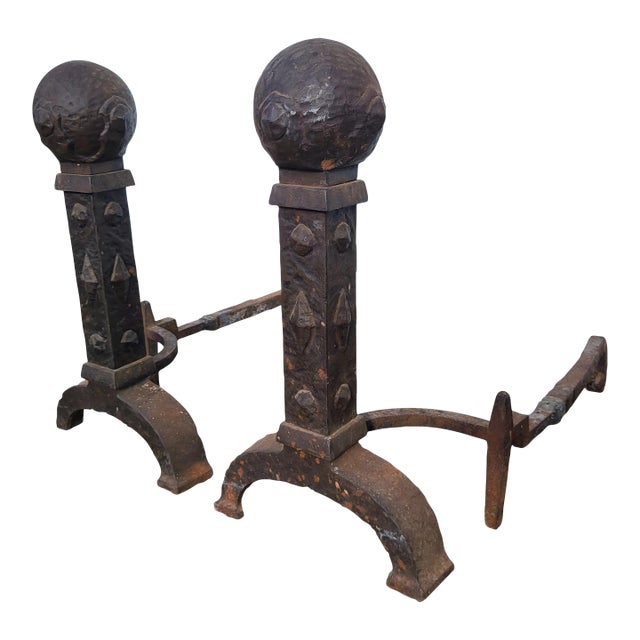 Late 19th Century Mission Style Andirons - Set of 2 For Sale