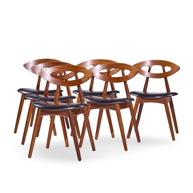 Mid-Century Modern Ejvind A. Johansson for Ivan Gern Møbelfabrik Model 84 Mid Century Danish Teak Eye Dining Chairs - Set of 6 For Sale - Image 3 of 10