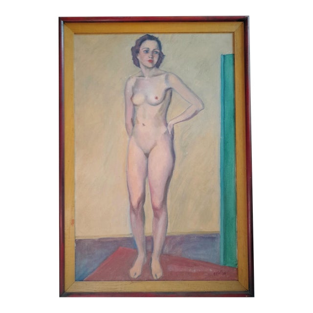 1933 Philadelphia Artist Frederick J. Gill Standing Nude Realist Figurative Oil Painting on Canvas For Sale