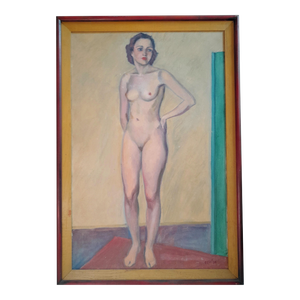 1933 Philadelphia Artist Frederick J. Gill Standing Nude Realist Figurative Oil Painting on Canvas