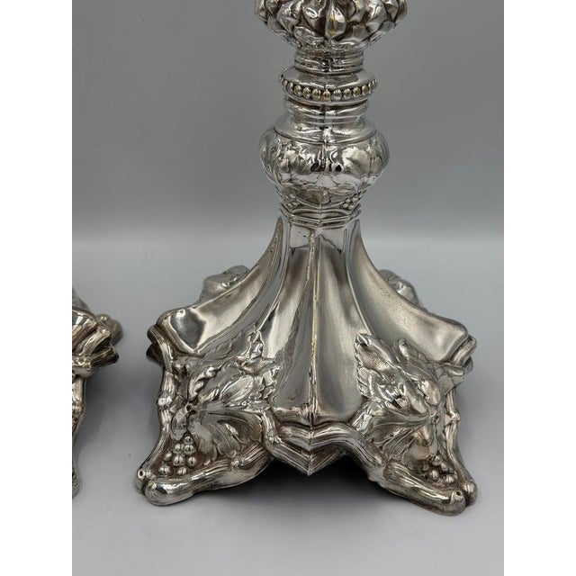 Pair of Baroque Revival Sterling Silver Candlesticks With Figural Tripod Bases For Sale In Los Angeles - Image 6 of 15
