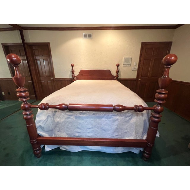 1990s Lexington Bob Timberlake Cherry Wood Queen Cannonball Bed Frame