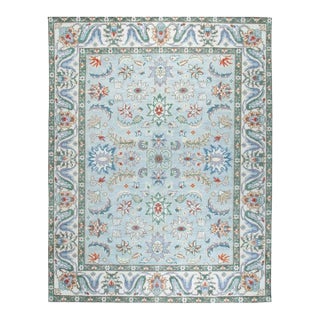 8x10 Hand-Knotted Wool Floral Sky Blue Classic Traditional Modern Carpet Rug For Sale