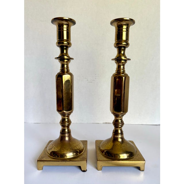 Pair of Vintage American Solid Brass Neoclassical Candlestick Holders For Sale - Image 4 of 10