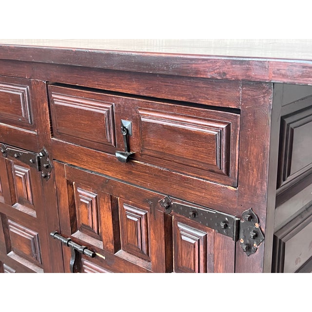 Catalan Spanish Baroque Carved Walnut Tuscan Three Drawers Credenza or Buffet For Sale - Image 6 of 12