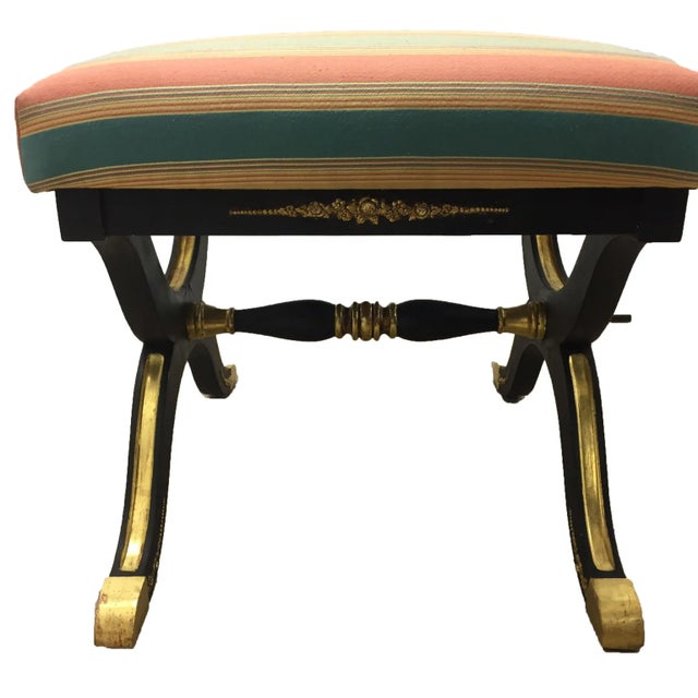 1920s Vintage Hollywood Regency Painted X-Base Stool | Ottoman For Sale - Image 4 of 6