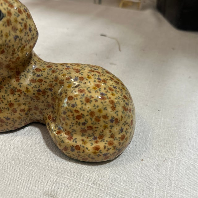 1970s 1970s Small Floral Ceramic Painted Dog Sculpture For Sale - Image 5 of 7