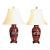 1980s Wescal Lamp Company Burgandy and Black Chinoiserie Table Lamps Set of Two W/ Imperial Pagoda Shades For Sale