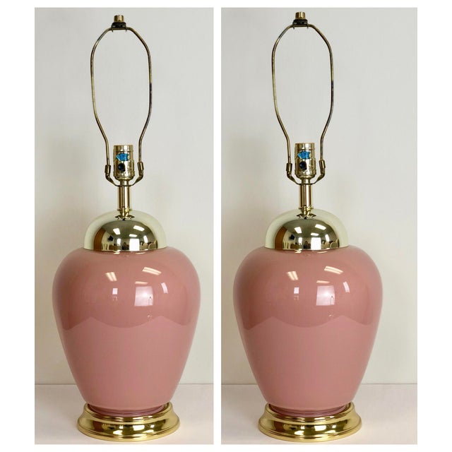 1980s Vintage Blush Pink Ceramic and Brass Table Lamps – a ...
