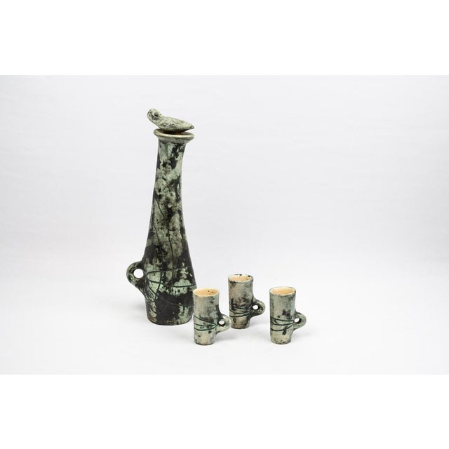 Liqueur Decanter and Celadon in Grey Ceramic and Glasses by Jacques Blin, 1950s, Set of 4 For Sale - Image 12 of 13