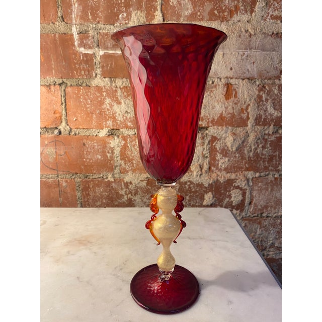 Glass Vintage Italian Handcrafted Red Blown Murano Glass Chalice For Sale - Image 7 of 7
