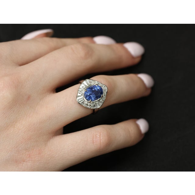 Late 20th Century 4.26ct Gia Ceylon Cornflower Blue Sapphire 0.71ct Diamond Platinum Ring Size 6.5 For Sale - Image 15 of 18