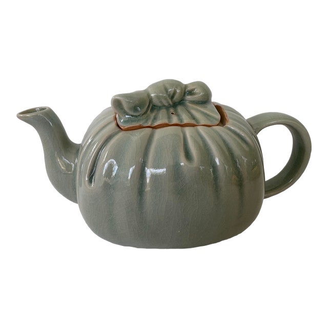Vintage Takahashi San Francisco Celadon Green Crackle Glaze Teapot, Japan For Sale