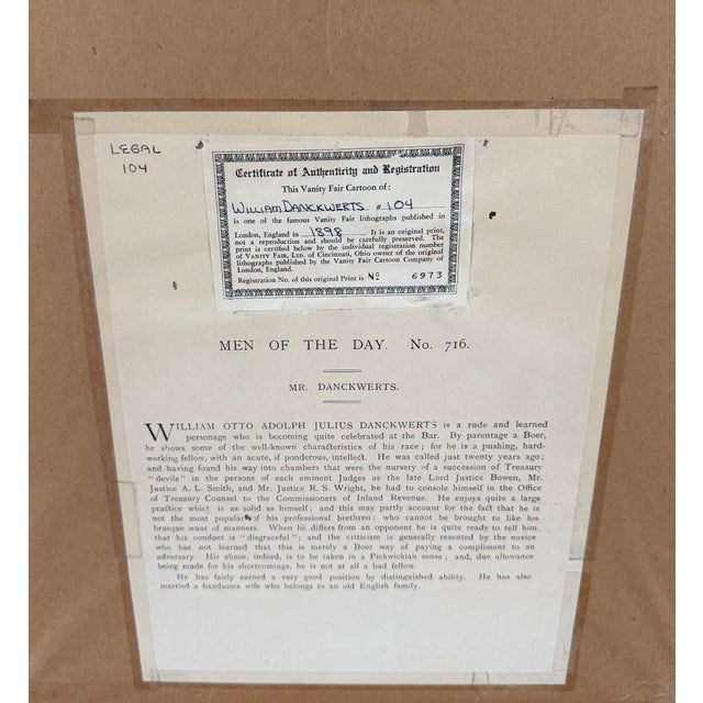 Black Framed Original 1898 Vanity Fair "Spy" Caricature Titled "Danky" For Sale - Image 8 of 12