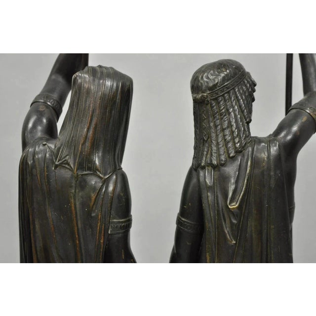 Egyptian Revival Bronze Priest & Priestess Figures After Émile Louis Picault For Sale - Image 14 of 16