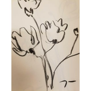 Contemporary Minimalist Still Life Charcoal Sketch of Poppy Flowers by Jose Trujillo For Sale