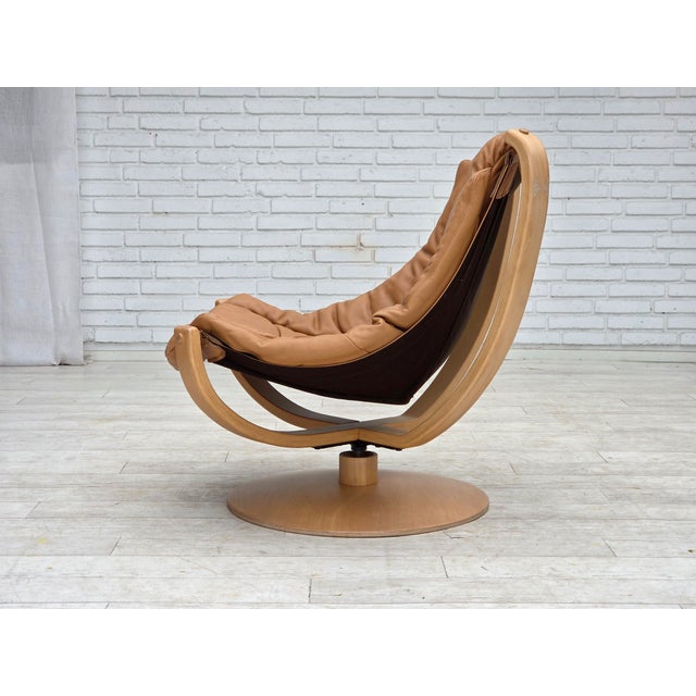 Scandinavian Swivel Armchair in Leather and Bentwood, 1980s For Sale - Image 15 of 18
