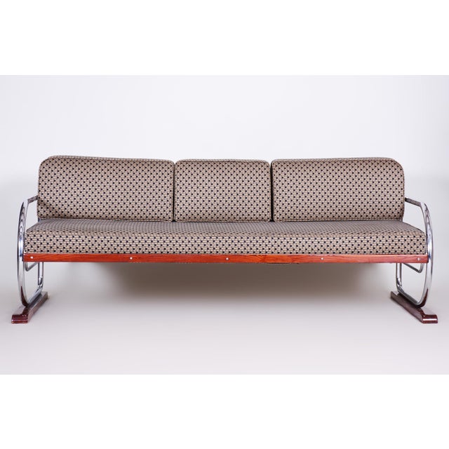 Bauhaus Bauhaus Sofa in Chrome and Backhausen Fabric attributed to R. Slezák, Czech, 1930s For Sale - Image 3 of 11