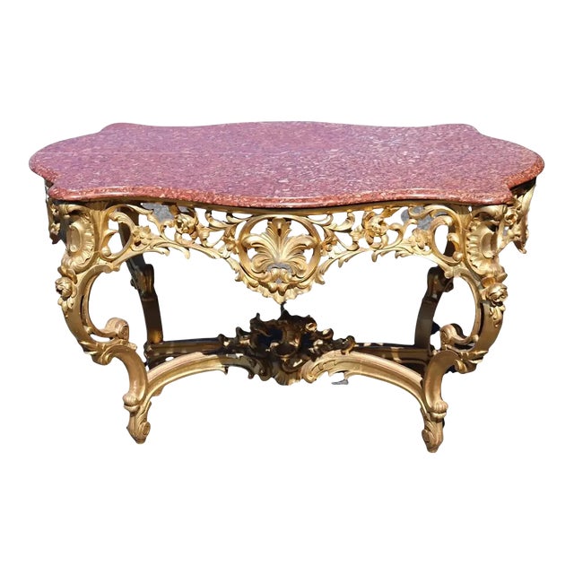 Fine Water-Gilded Rouge Marble Top Louis XV Rococo Center Table Circa 1900 For Sale