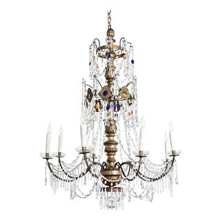 Italian 18th Century Massive Giltwood and Crystal Chandelier For Sale