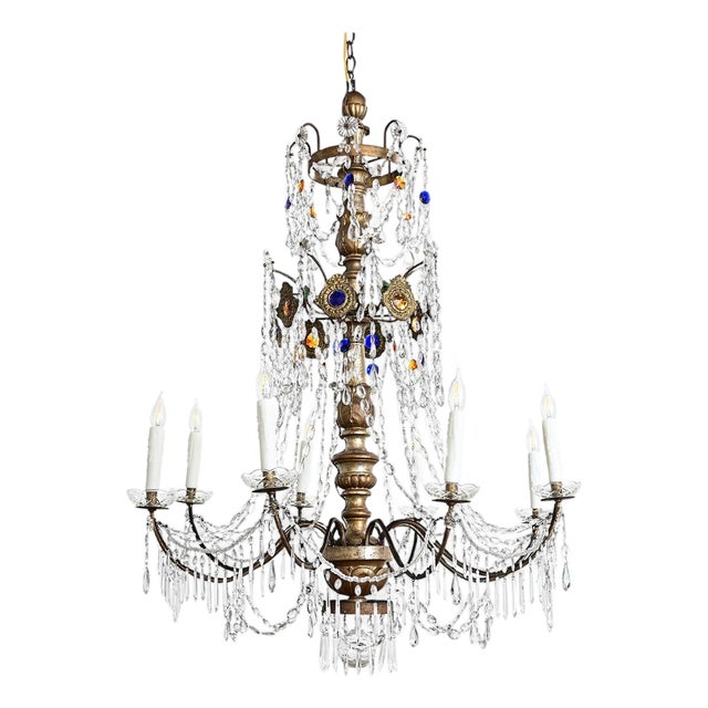 Italian 18th Century Massive Giltwood and Crystal Chandelier For Sale