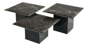 Nesting Tables in Black Marble and Black Lacquer, 1970s, Set of 3