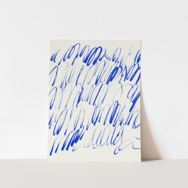 Abstract open edition giclee print by an artist Anna Pepe Elegant vivid blue lines composition drawing on off-white /...