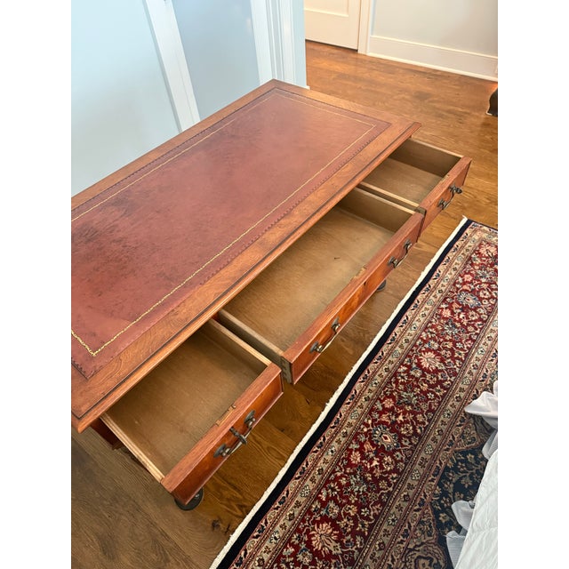 Vintage Regency-Style Figured Yew & Tooled Leather Writing Desk For Sale - Image 9 of 10