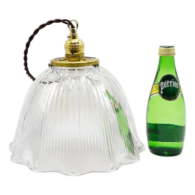 1940s Holophane Clear Glass Vintage Industrial Pendant Light 13 For Sale